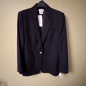 Vintage Talbots Navy Wool Blazer Sz 8 Gold Button Single Breasted Nautical USA